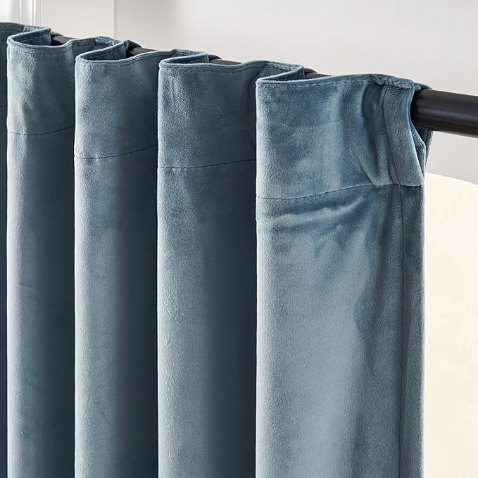 Lazzzy Blue Blackout Velvet Curtains 84 Inch Long Thermal Insulated Room Darkening Lined Curtain Drapes Luxury Back Tab Window Treatments for Bedroom Living Room 2 Panels, 52 x 84 Inch, Aegean Blue