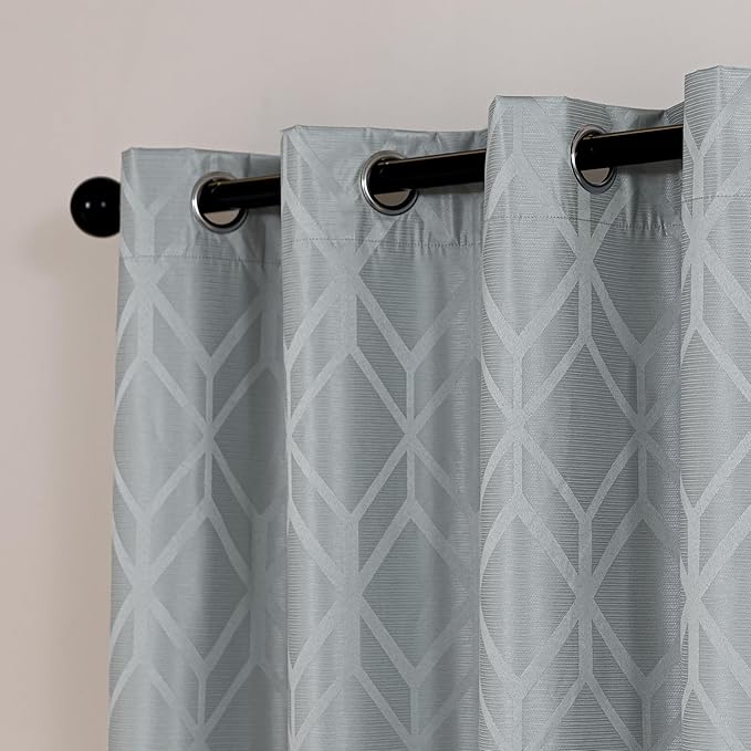 Amazon Basics Jacquard 2-Piece 100% Blackout Curtains, Living Room and Bedroom Drapes, Thermal Insulated Window Treatment, 42"x95", Light Grey