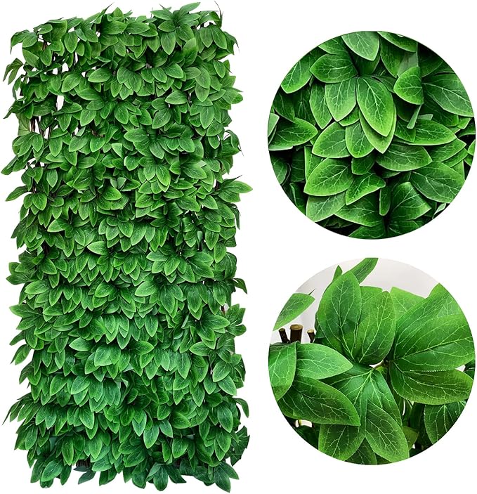 Sumery Expandable Fence Privacy Screen for Balcony Patio Outdoor,Decorative Faux Ivy Fencing Panel,Artificial Hedges (Single Sided Leaves) (2, Peony Leaf)