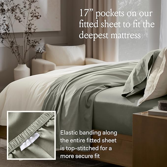 BOLL & BRANCH Signature Hemmed Sheet Set - Twin XL, Stone - Luxury 100% Organic Cotton - Includes 1 Flat, 1 Fitted, 2 Pillowcases - Buttery Soft