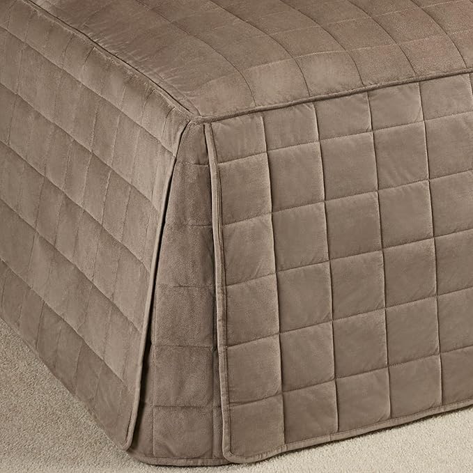 Camden Luxury Bedding | Neutral Sand Color | Fitted Hollywood Daybed Bedding | Faux Suede Box Quilted Design | 5 Piece Set Includes Extra Long Hollywood Cover, 2 Bolster Shams, and 2 Bolster Pillows