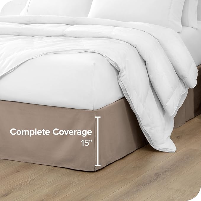 Bare Home California King Bed Skirt - 15-Inch Tailored Drop Easy Fit - Bed Skirt for Cal King Beds - Center & Corner Pleats (Cal King, Taupe)