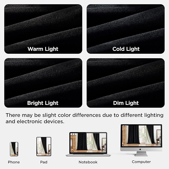 Joydeco Black 100% Blackout Curtains 108 Inch 2 Panels, Luxury Thermal Insulated Black Velvet Curtains for Bedroom Living Room, Soundproof Blackout Window Drapes, Rod Pocket & Back Tab (62W x 108L)
