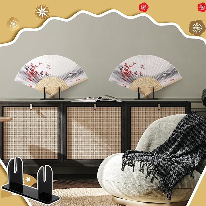 Roowest 4 Pcs Acrylic Fan Display Stand Folding Japanese Chinese Hand Fan Stand Easel Foldable Handheld Display Base Organizer (Black)
