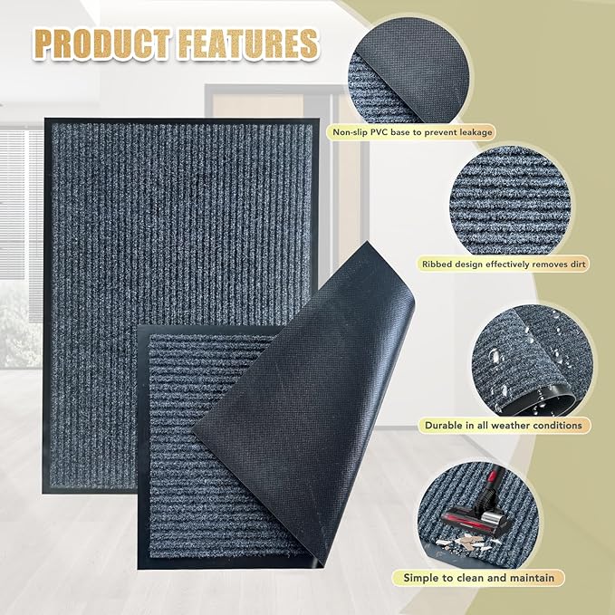 Front Door Mat,4'x6'Indoor Outdoor Door Mat,Heavy Duty Durable Welcome,Commercial Floor Mats Inside Outside Entrance, Waterproof All-Season, All-Weather Non Slip Backing Doormat for Entryway,Dark Gray