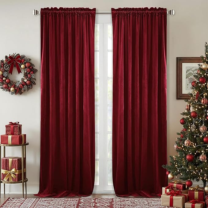 StangH Red Velvet Curtains - Luxurious Thermal Insulated Drapes for Living Room, Soft Noise Reducing Curtains for Theater, Christmas Home Decor, W52 x L92, 2 Panels