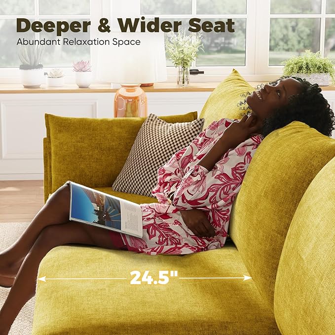 ABCASA 102.6" Luxury Modular Sleeper Sofa Bed 6 Seat Reversible Sectional Couch Deep Seat with Storage Chaises Removable Cover for Living Room, Apartment - Chenille Yellow