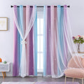 Blackout Curtains for Girls Room & Kids Bedroom, 62 Inch Pink and Purple Rainbow Unicorn 1 Panels, Room Decor with Tie Backs