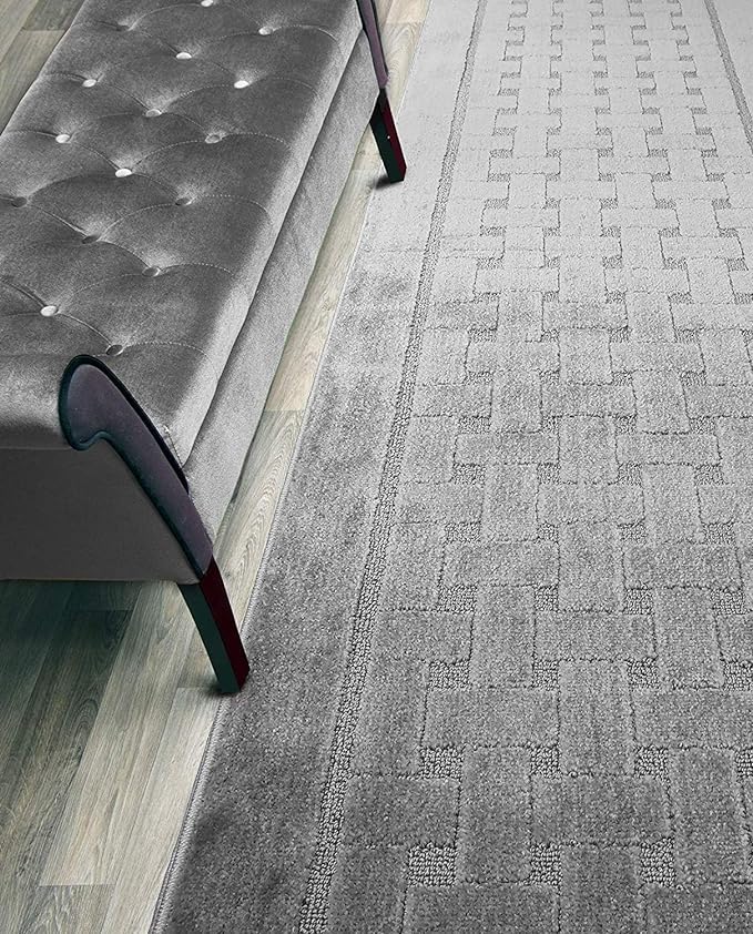 20 Ft Long, Grey, Non Slip Washable Carpet Runner Rug with Rubber Backing, Custom Floor Mat for Kitchen Hallway Stairs Bedroom Bathroom Entryway, Your Choice of Length (26" X 20')