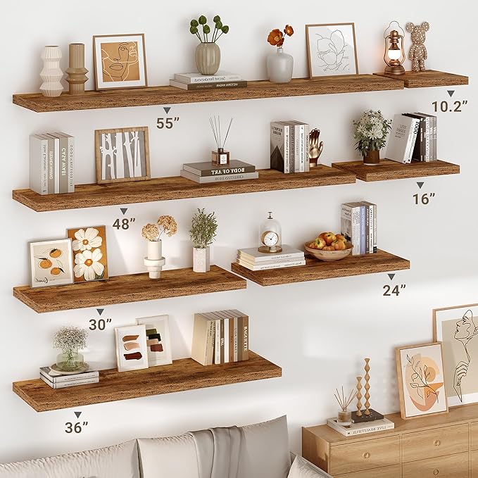 Vivelove 10 Inch Deep Floating Shelves 36 inch Long, 36 x 10 Wide Wall Shelves with Invisible Brackets, for Bedroom Bathroom Living Room Kitchen Office, Farmhouse Home Decor, Set of 2, Rustic Brown