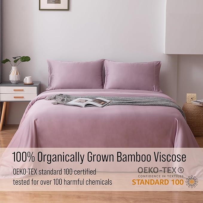 Bella Coterie Luxury Bamboo Viscose King Size Sheet Set | 100% Organically Grown | Ultra Soft | Cooling for Hot Sleepers | 18" Deep Pocket [Lilac]