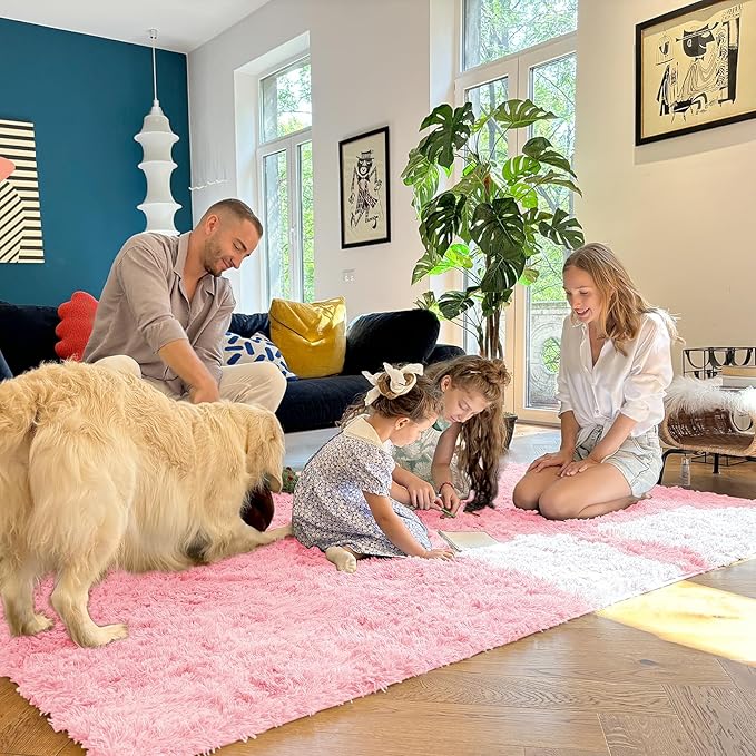 OLANLY 5x7 Machine Washable Large Area Rugs for Living Room, Bedroom, Soft Fluffy Shaggy Bedside Rug, Indoor Floor Carpet for Kids Girls and Boys, Dorms, Nursery, Home Decor Aesthetic, Pink