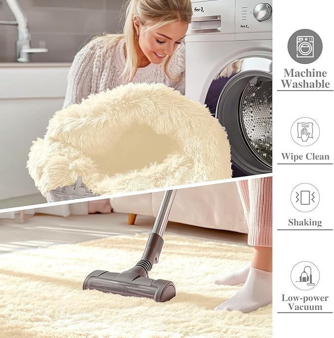 OLANLY 2x6 Machine Washable Runner Rugs for Hallway, Soft Fluffy Shaggy Bedside Rugs for Bedroom, Living Room, Indoor Floor Carpet for Kids Girls and Boys, Home Decor Aesthetic, Cream