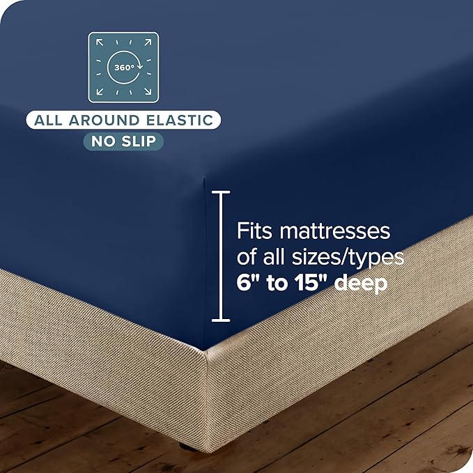 Bare Home Hotel Luxury Twin XL Sheet Set, Extra Soft - 4 Piece Set - Deep Pockets - Easy Fit - Cooling & Breathable - Wrinkle, Fade, Stain Resistant - Includes 2 Pillowcases (Twin XL, Dark Blue)