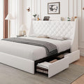 Feonase Upholstered Queen Size Bed Frame with 4 Storage Drawers, Charging Station, Tufted Wingback Storage Headboard, No Box Spring Needed, Easy Assembly, White