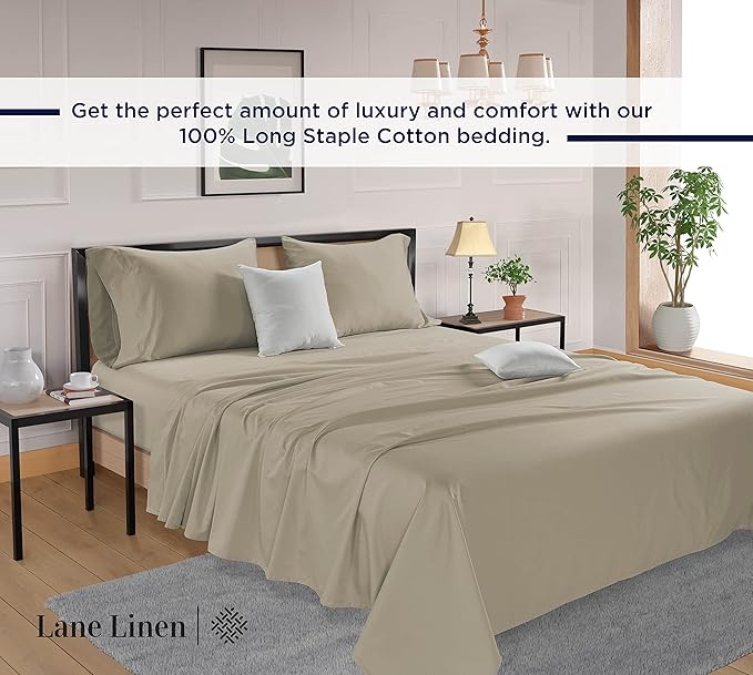 LANE LINEN 600 Thread Count Twin XL Sheets Set, 100% Mercerized Cotton Twin XL Bed Sheets Set with sily Touch Finish, Soft and Comfy Fully Elasticized Sateen Weave XL Twin Sheets Set - Linen