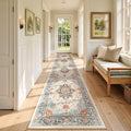 Area Rugs 2'x9' Washable Non-Slip, Floral Vintage Distress Print Pattern Medallion Carpet for Living Room Bedroom Dining Room, Beige Navy Blue Orange Colorful