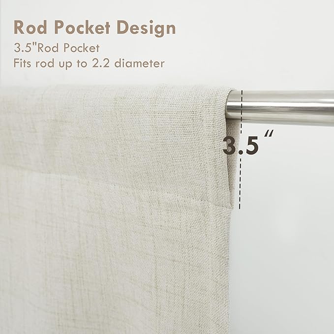 DriftAway Double Layer Linen Blackout Tie Up Curtains Thermal Insulated Fully Lined Balloon Roman Shade Bathroom Window Adjustable Rod Pocket for Small Window 39 Inch by 55 Inch Beige