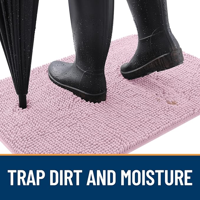 OLANLY Dog Door Mat for Muddy Paws 59x32, Absorbs Moisture and Dirt, Absorbent Non-Slip Washable Doormat, Quick Dry Chenille Mud Mat for Dogs, Entry Indoor Entryway Carpet for Inside Floor, Dusty Rose