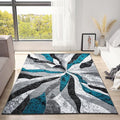 Modern Abstract Area Rug Hand Carved Contemporary Geometric Swirls Vibrant Colors Carpet for Living Room Bedroom Design PR1002 (Turquoise, 5' x 7')