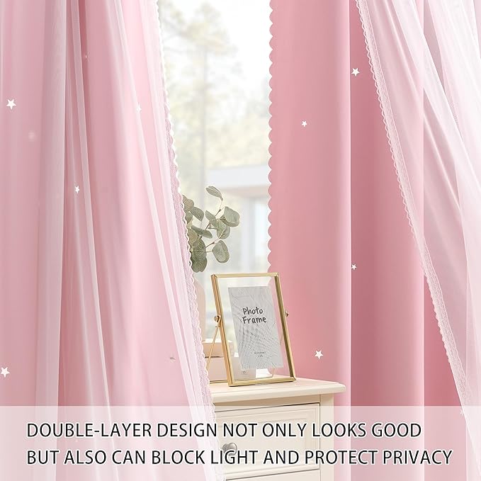 XiDi Pink Curtains for Bedroom, Girls Room Blackout Curtains, Kids Room Darkening Curtains, Light Pink Decor, 1 Panel Light Pink/34/84/1