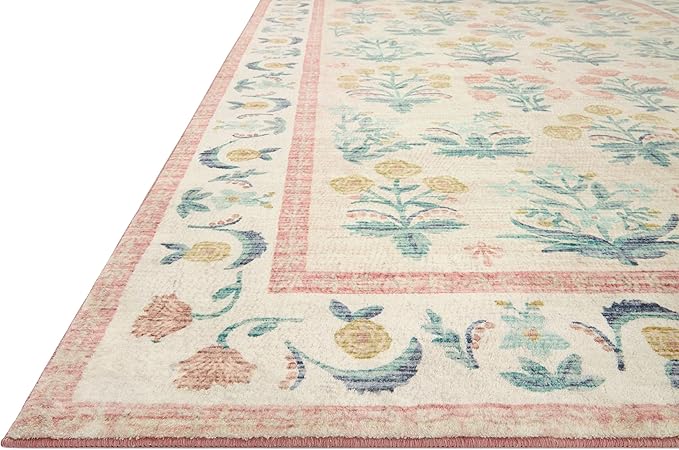 Loloi Rifle Paper Co. Eden Collection EDE-01 Mughal Rose Blush 2'-6" x 9'-6" Runner Rug feat. CloudPile™