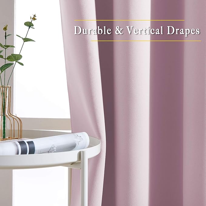 NICETOWN Baby Pink Curtains 110 inches Long, Grommet Thermal Insulated Room Darkening Curtains Privacy Window Treatments Sound Reducing for Bedroom/Living Room, W66 x L110, 2 Panels