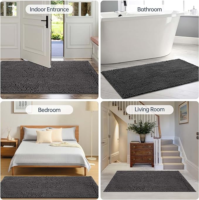 Dog Door Mat for Muddy Paws, 60" x 36" Chenille Absorbent Front Door Mat Inside, Large Runner Mud Mat for Dogs, Trap Dirt Washable Non Slip Outdoor Indoor Entrance Doormats, Grey