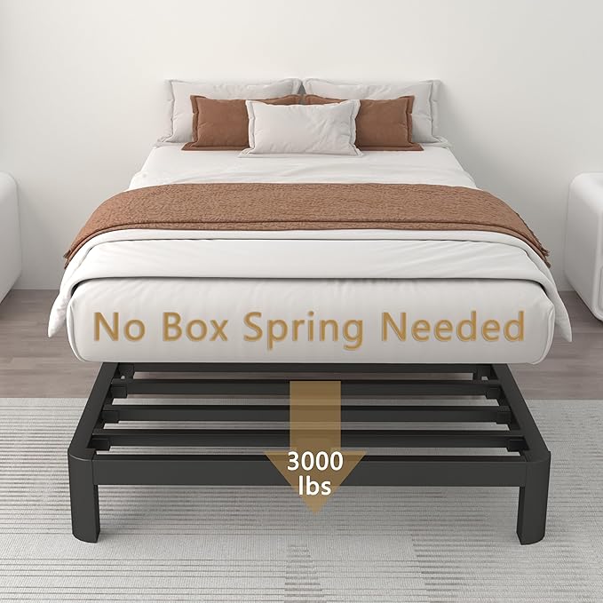 ITIMIDI 10 Inch Twin Size Bed Frames, Platform Bed with Metal Gaskets, Metal Bedframe No Box Spring Needed, DIY Headboard, Anti-Slip Mattress Stopper, Round Corner Leg, Easy Assembly, Black