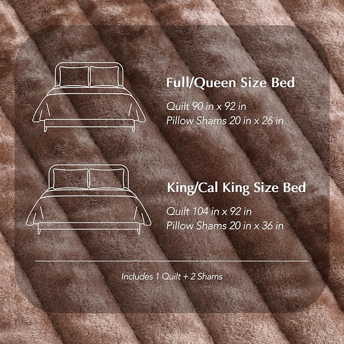 EVERGRACE Velvet Quilt Set King Size, Luxurious Soft Striped Channel Bedding Set, Lightweight Velvet Comforter for All Season, Oversized Bedspread Coverlet with 2 Matching Shams, Terracotta Clay