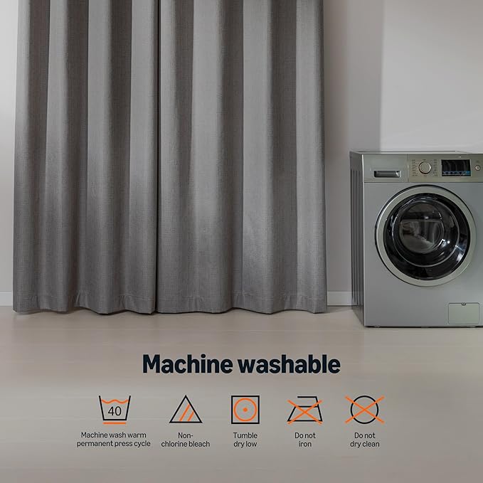 Amazon Basics Faux Linen Blackout Curtains for Bedroom and Living Room, 2-Piece Set with Grommets, 52" W x 72" L, Grey