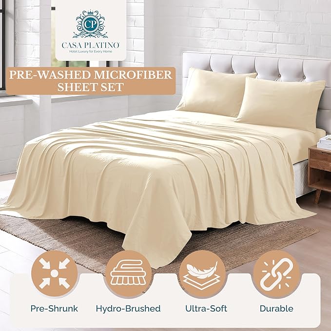 Casa Platino California King Size Bed Set, Cozy California King Sheet, Soft Deep California King Sheet Sets, Pre-Washed Bed Set California King Size, California King Bed Sheet Set Deep Pockets - Ivory