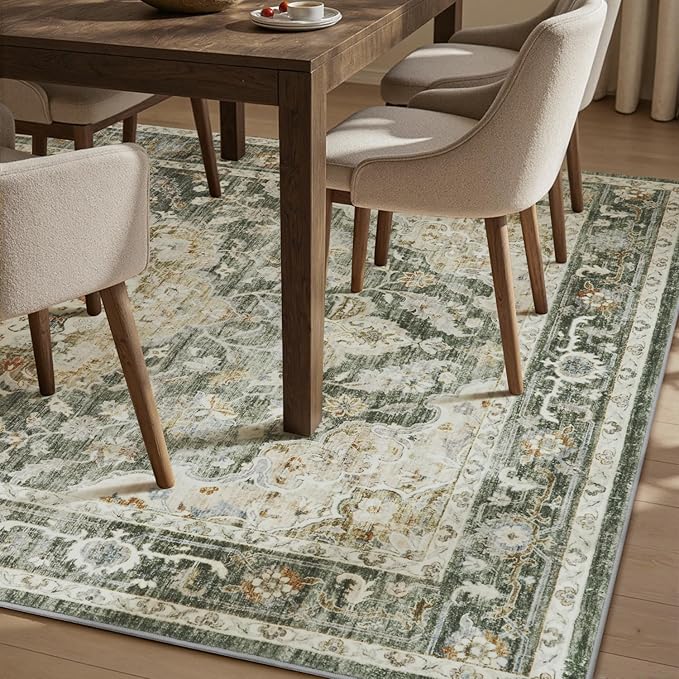 PADOOR 5X7 Area Rug,Rugs for Living Room,Soft Olive Rugs for Bedroom,Machine Washable Rug Non Slip Carpet for Dining Room Living Room Bedside Office
