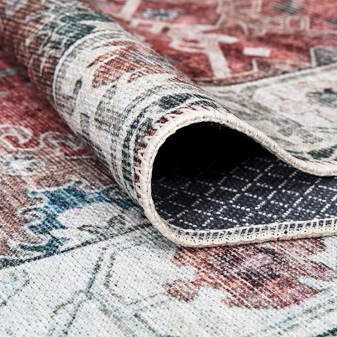 Bloom Rugs Washable Non-Slip 9' x 12' Rug - Red/Blue Traditional Area Rug for Living Room, Bedroom, Dining Room, and Kitchen - Exact Size: 9' x 12'