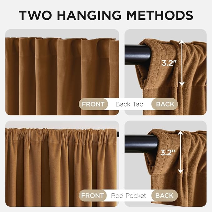 Joydeco Golden Brown 100% Blackout Curtains 102 Inch 2 Panels, Luxury Thermal Brown Velvet Curtains for Bedroom Living Room, Soundproof Blackout Window Drapes, Rod Pocket & Back Tab (52W x 102L)
