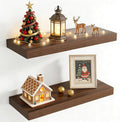 24 Inch Floating Shelves for Wall, 8 Inch Deep Floating Shelf for Storage & Display, Rustic Wall Mounted Shelf with Invisible Brackets for Living Room, Kitchen, Bathroom, Home Decor, Set of 2, Walnut
