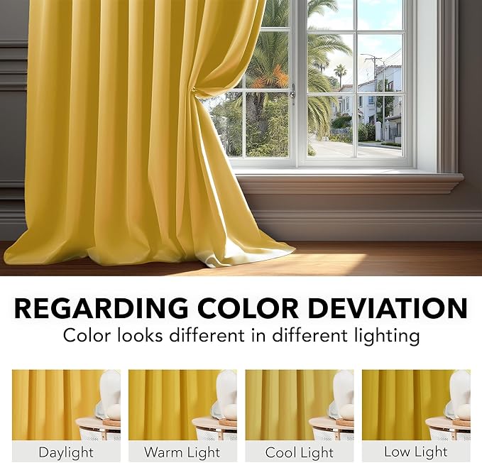 Deconovo Room Darkening Curtains Back Tab and Rod Pocket Curtains Thermal Insulated Blackout Curtains for Bedroom 52Wx72L Inch Mellow Yellow Set of 2