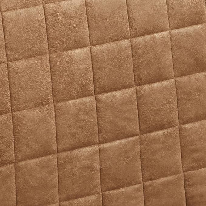 Camden Luxury Bedding | Neutral Camel Color | Fitted Extra Long Hollywood Daybed | Faux Suede Box Quilted Design | 5 Piece Set Includes Extra Long Hollywood Cover, 2 Bolster Shams, & 2 Bolster Pillows
