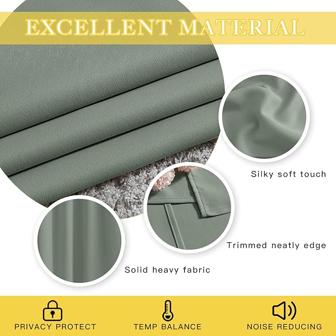 NICETOWN Blackout Sage Green Living Room Divider Curtain for Bedroom, Thermal Insulated Grommet Room Darkening Window Treatment Sound Dampening, W80 x L90, 1 Panel