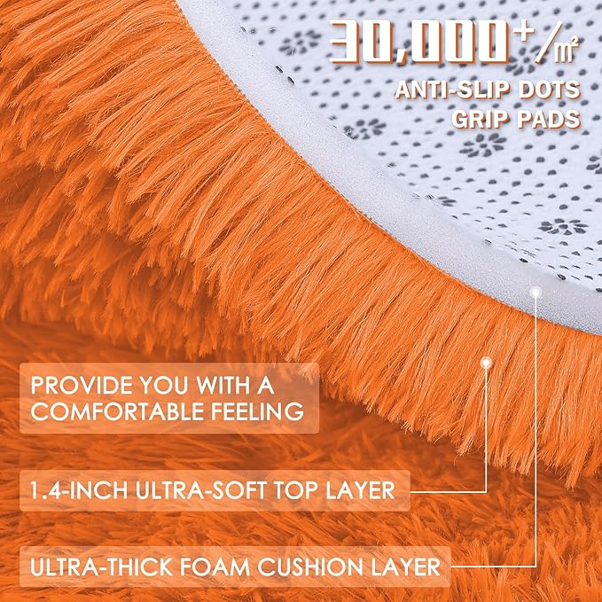 OLANLY 2x5 Machine Washable Runner Rugs for Hallway, Soft Fluffy Shaggy Bedside Rugs for Bedroom, Living Room, Indoor Floor Carpet for Kids Girls and Boys, Nursery Rooms, Home Decor Aesthetic, Orange