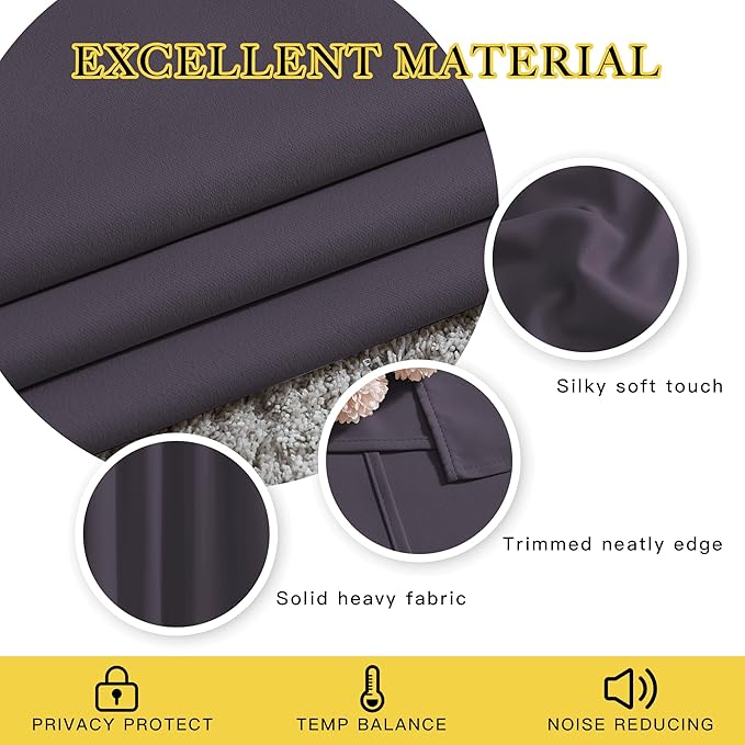NICETOWN Greyish Purple Blackout Living Room Curtains 110 inches Long, Grommet Thermal Window Treatments Room Divider Blinds Sound Reducing for Living Room, W66 x L110, 2 Pieces