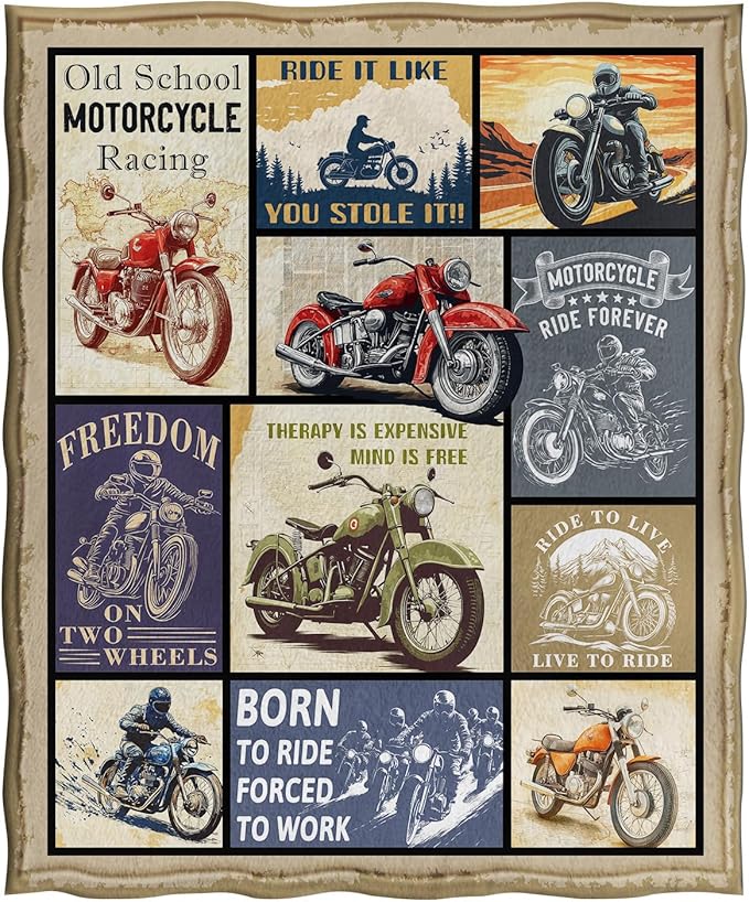 Jekeno Motorcycle Blanket Gifts for Men Boys Women Girls Dad Mom Husband Wife Boyfriend Friends Birthday Christmas Halloween Presents Home Bedroom Living Room Decor Throw Blanket 60"x80"