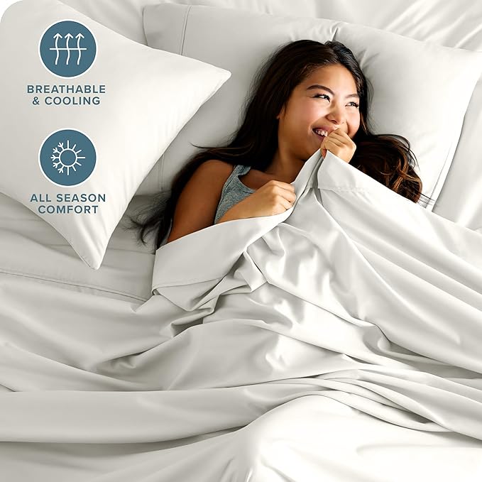 Bare Home Hotel Luxury Twin XL Sheet Set, Extra Soft - 4 Piece Set - Deep Pockets - Easy Fit - Cooling & Breathable - Wrinkle, Fade, Stain Resistant - Includes 2 Pillowcases (Twin XL, Cream)