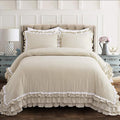 Lush Decor Ella Ruffle Lace Comforter, 3 Piece Set, Full/Queen, Neutral - Cute Comforter - Queen Bedding Set - Beige Bedding Full Size - Coquette Decor - Beige Lace Trim - Ruffle Trim