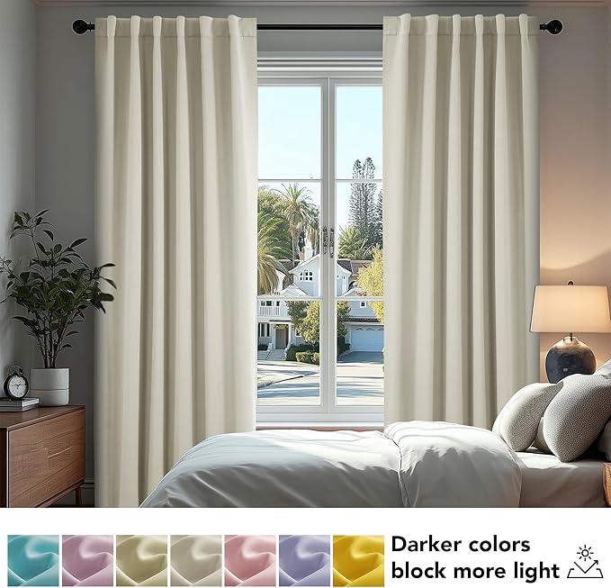 Deconovo Blackout Curtains, Thermal Insulated, W38 x L45 2 Panels, Back Tab, Machine Washable, Room-Darkening Drapes for Bedroom/Living Room Light Beige