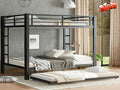 TSAMPA Latest Upgraded & Stronger Metal Bunk Bed Queen Over Queen Size, More Stable & Safer Steel Heavy Duty Bunkbed Frame with Twin Size Trundle (Queen Over Queen)