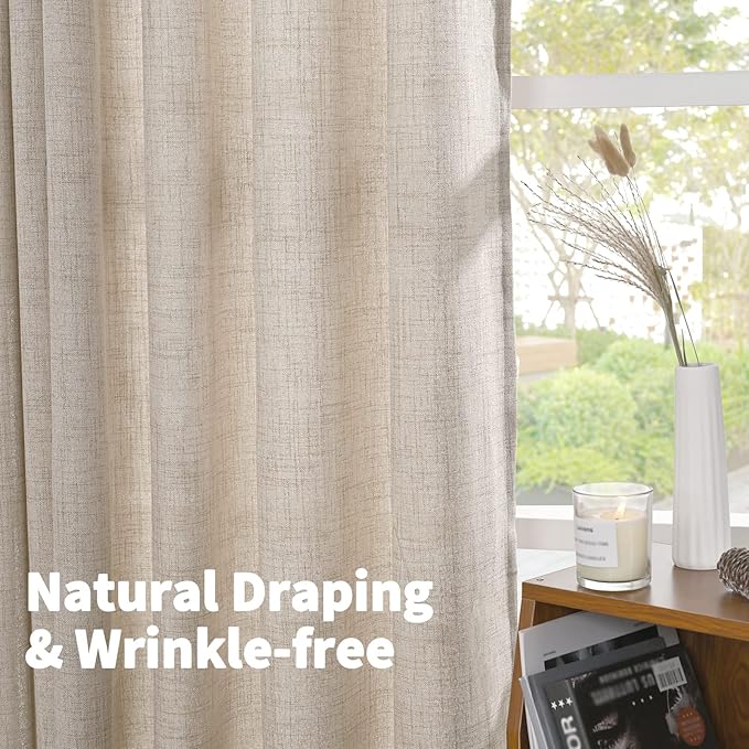 YoungsTex Natural Linen Curtains 38 Inch Width for Window Light Filtering Curtain Drapes 63 Inch Length with Bronze Grommet Privacy for Short Living Room Bedroom, 2 Panels