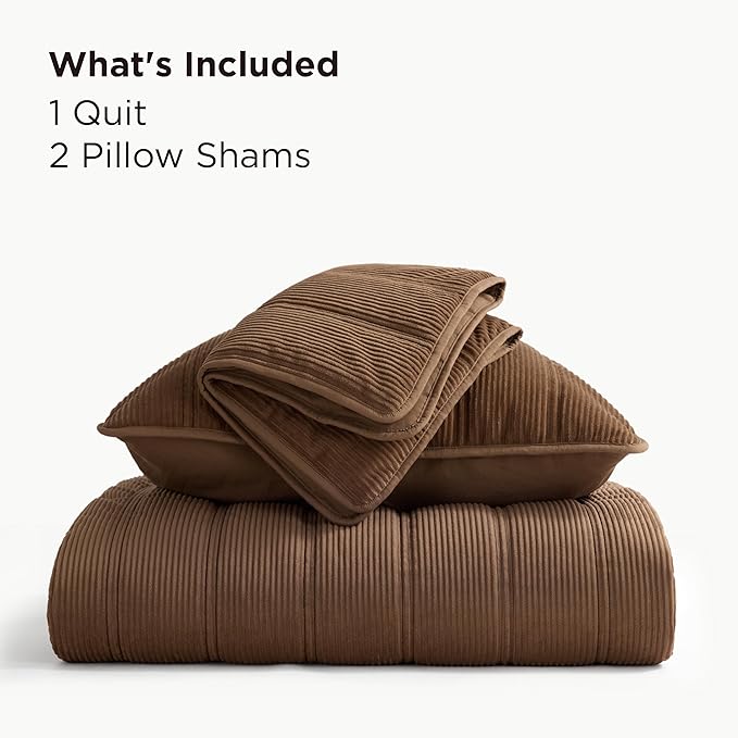 Bedsure Luxury Velvet Quilt Queen Size - Lightweight Velvet Brown Fluffy Comforter Set, Oversized Corduroy Bedspread Coverlet Winter Bedding Set, Pet-Friendly, Tear-Resistant, Ultra-Soft, 90"x96"
