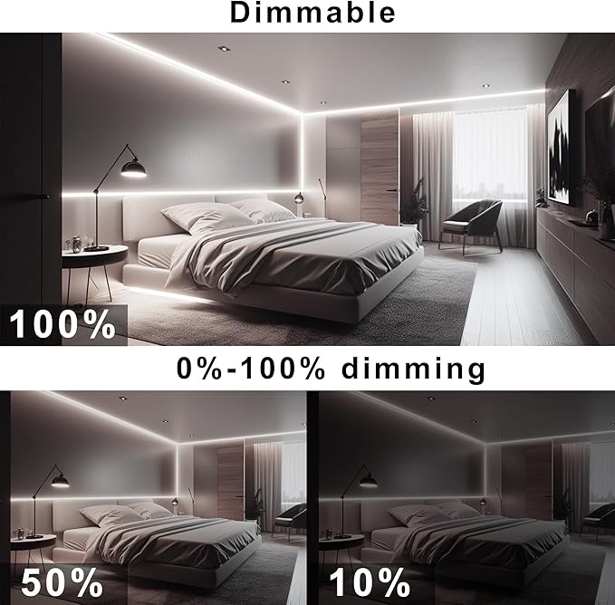 32.8ft COB LED Strip Lights 4000K Dimmable, High CRI 93+ with Power Adapter, Flexible Light Strips for Bedroom, Room, Kitchen, Mirror （Remote Control not Included）
