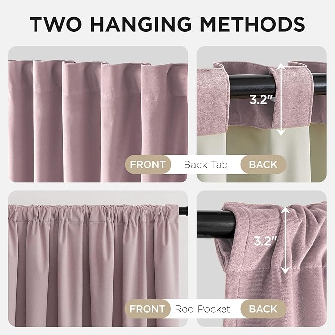Joydeco Rose Pink 100% Blackout Curtains 90 Inch 2 Panels, Luxury Thermal Pink Velvet Curtains for Bedroom Living Room, Soundproof Blackout Window Drapes, Rod Pocket & Back Tab (52W x 90L)